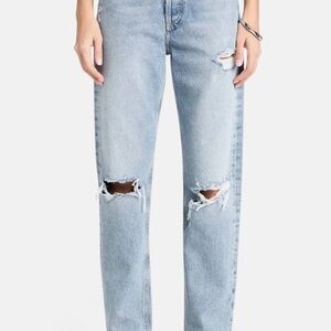Agolde Light Blue Distressed Straight Leg Jeans